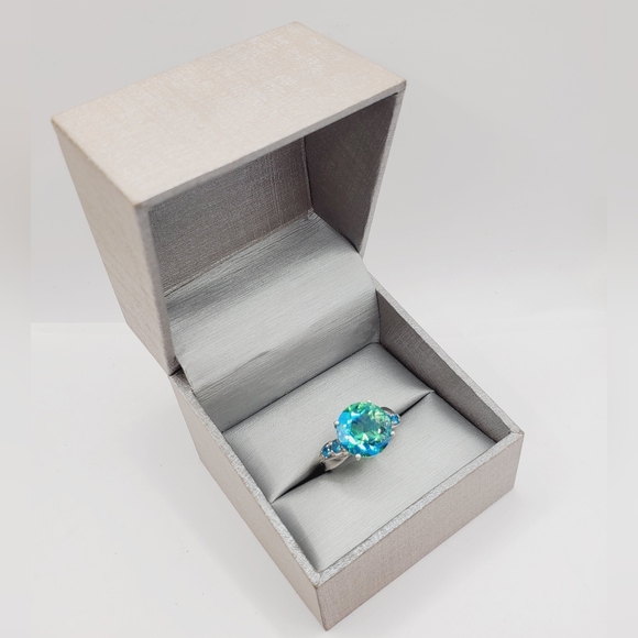 925 Sterling Silver Ring Round Peacock Quartz Ring Blue Ring Green Ring size 8 - Picture 9 of 9